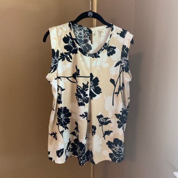 J Crew Womens‎ Top Size 8 Brown Floral Sleeveless Round Neck Blouse neutrals - Picture 1 of 8